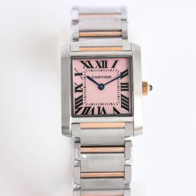 TW Factory Cartier France Tank Fisheye Glass 316LSteel 30*25/25*20MM 751 Movement Two-tone Pink Watch